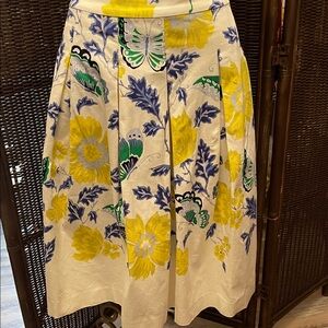 Talbots A-Line Skirt with Yellow and Blue Floral Design